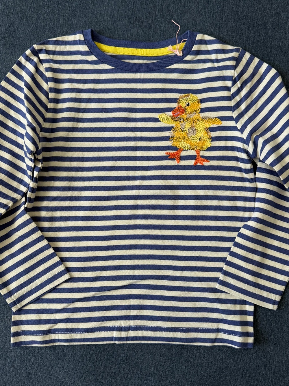 Mini Boden Navy & White Striped Kids Long-Sleeve Top with Duck 4-5y